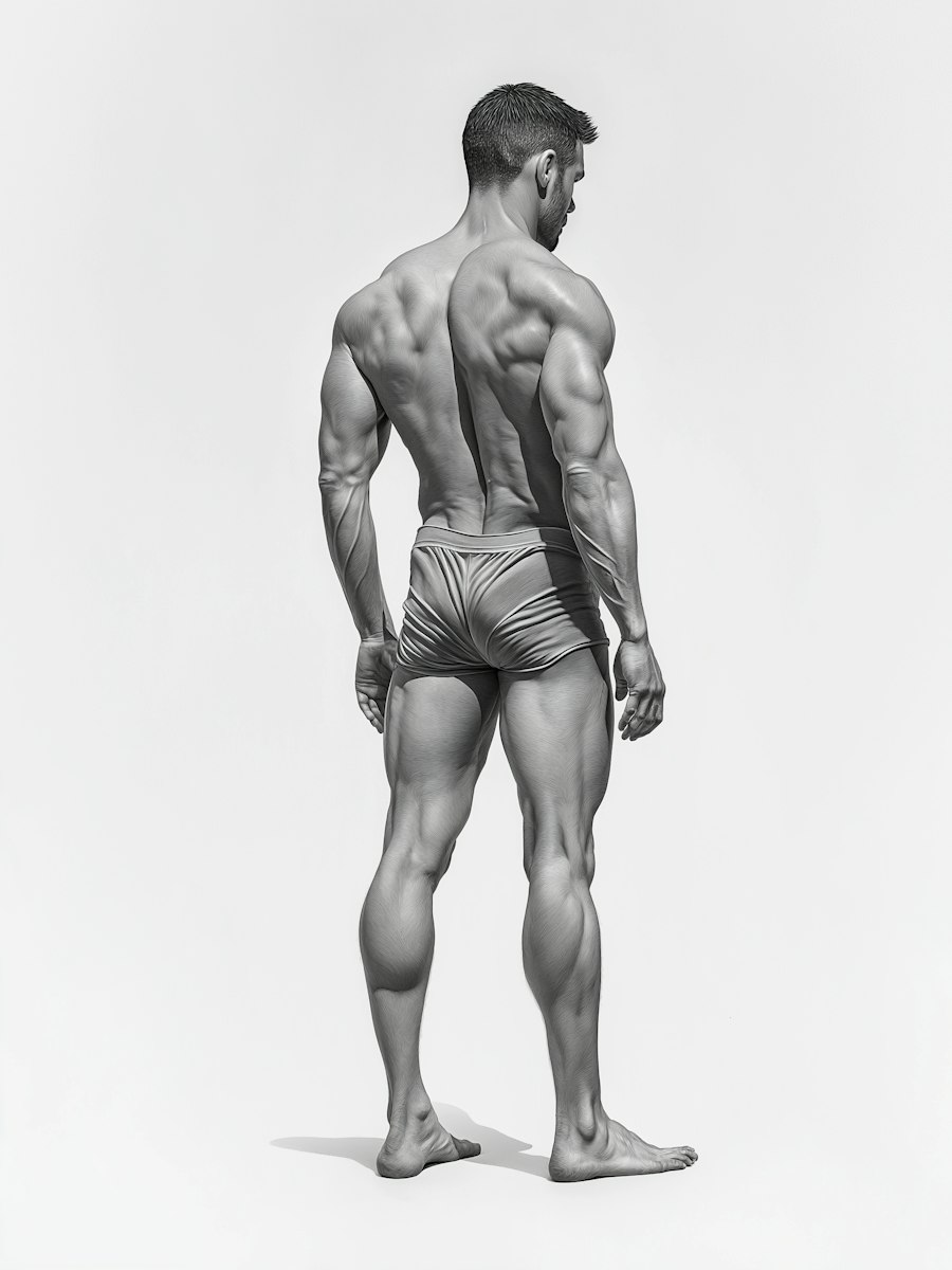 Monochrome illustration of a muscular back