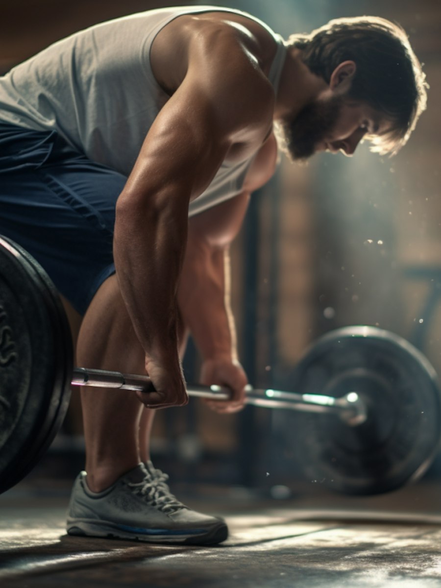 Man deadlifting in a dusty, dimly lit gym